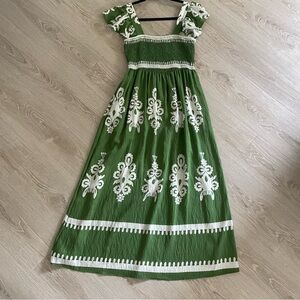 Green and White  Maxi Dress